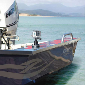 Railblaza Camera Mount Adapter with a GoPro attached to a boat, capturing an ocean view.