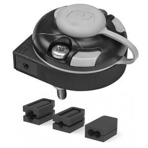 Black Railblaza E Series Cable Entry Port Base with gray cap, screw, and three black rubber cable inserts.