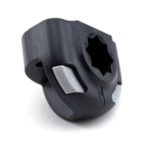 Black Railblaza SidePort Base with a gray locking tab, designed for vertical mounting.