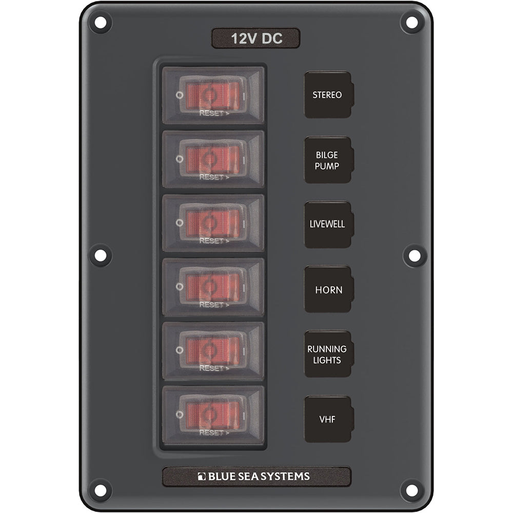 リクエストパネル Blue Sea 4322 Circuit Breaker Switch Panel 6 Position - Gray