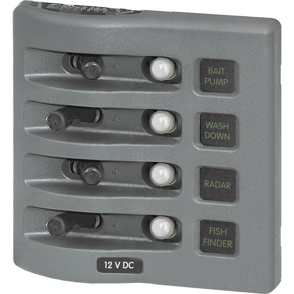 Blue Sea 4374 WeatherDeck Water Resistant Circuit Breaker Panel - 4 Position - Grey-Electrical-1-Tiny Boat Nation