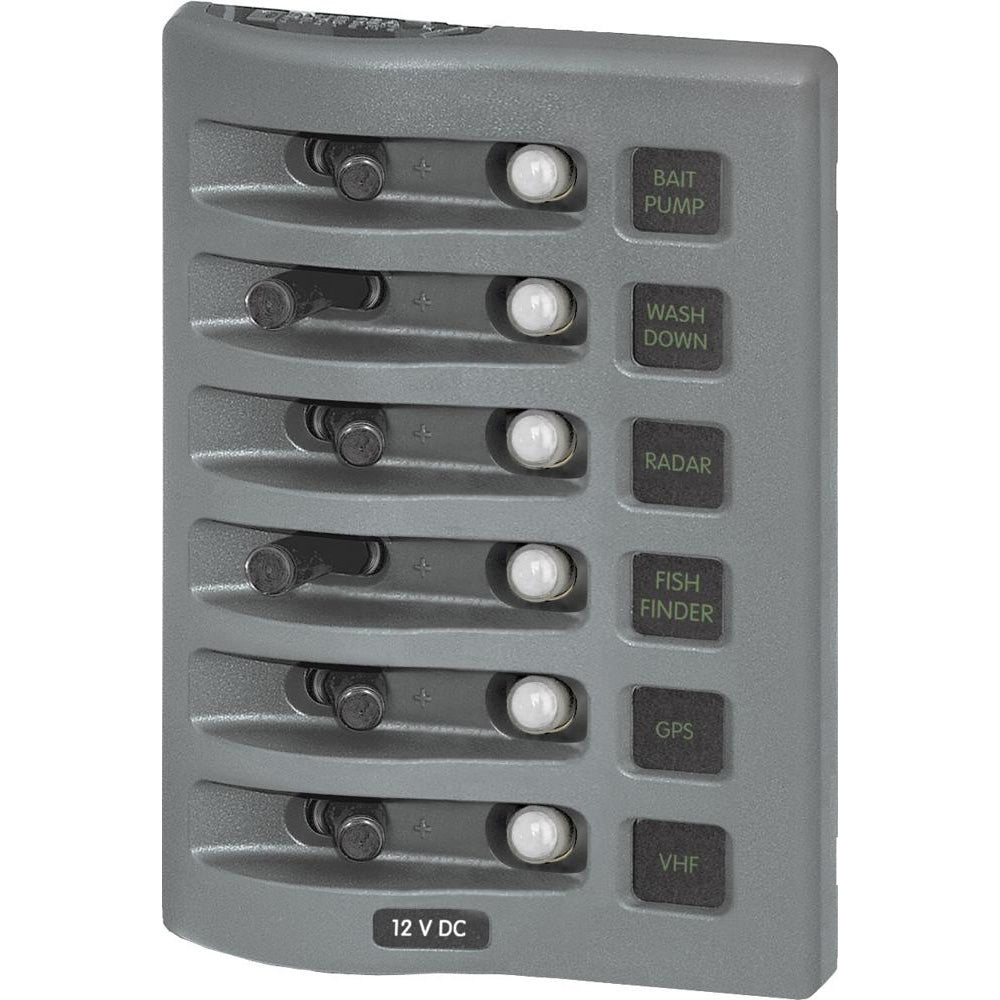 Blue Sea 4376 WeatherDeck Water Resistant Circuit Breaker Panel - 6 Position - Grey-Electrical-1-Tiny Boat Nation