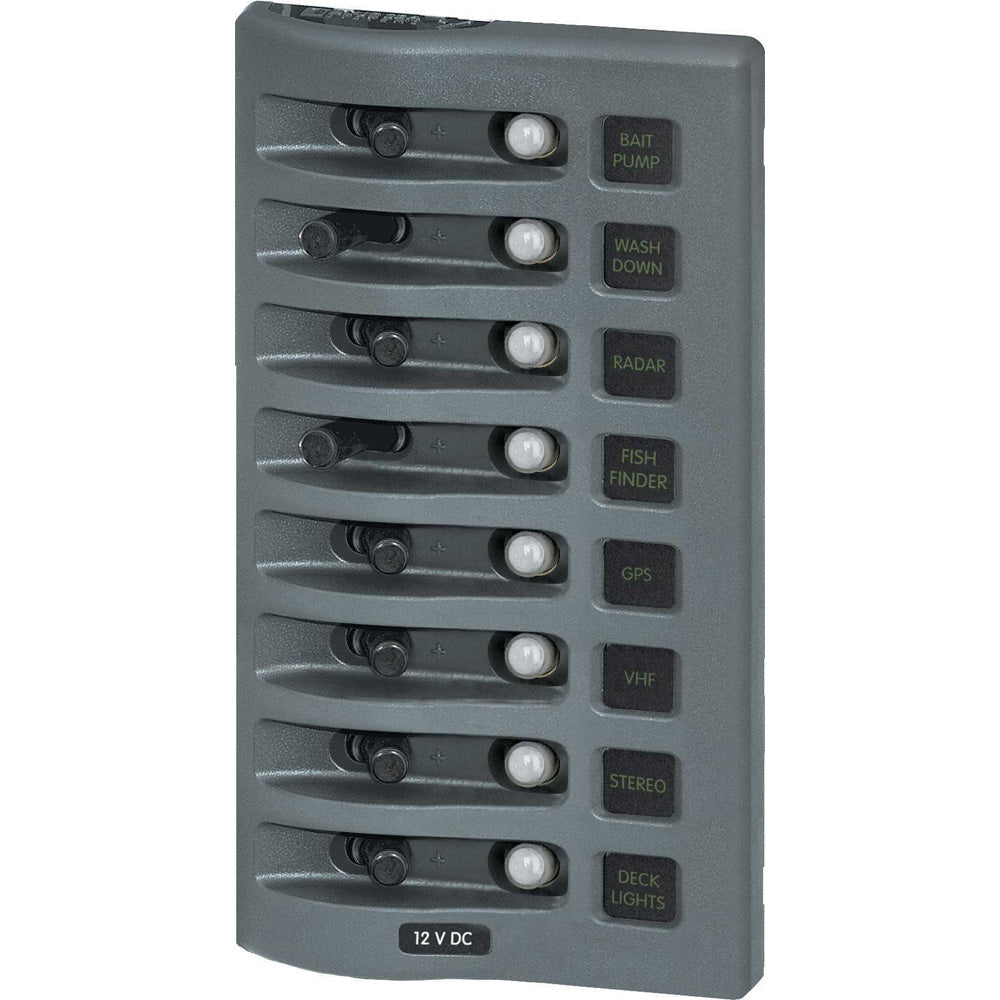 Blue Sea 4378 WeatherDeck Water Resistant Circuit Breaker Panel - 8 Position - Grey-Electrical-1-Tiny Boat Nation