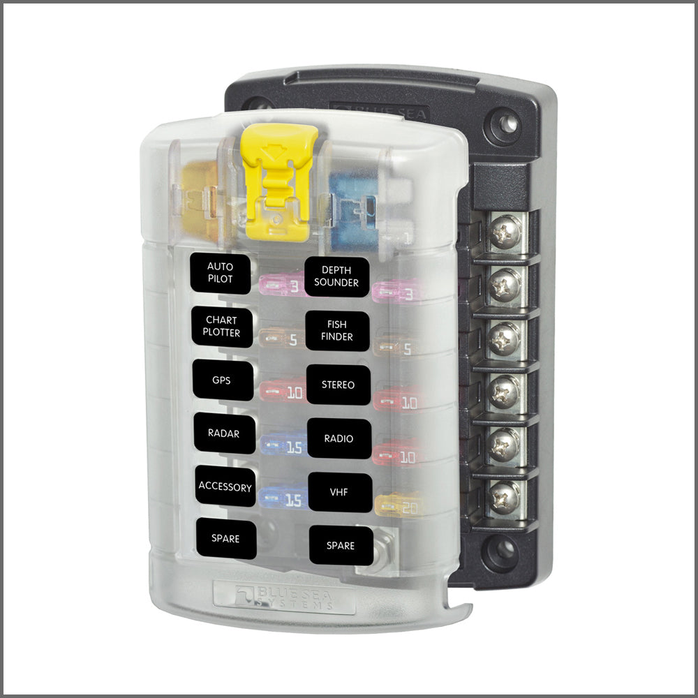 Blue Sea 5029 ST Blade Fuse Block with Cover - 12 Circuit w-o Negative Bus-Electrical-1-Tiny Boat Nation
