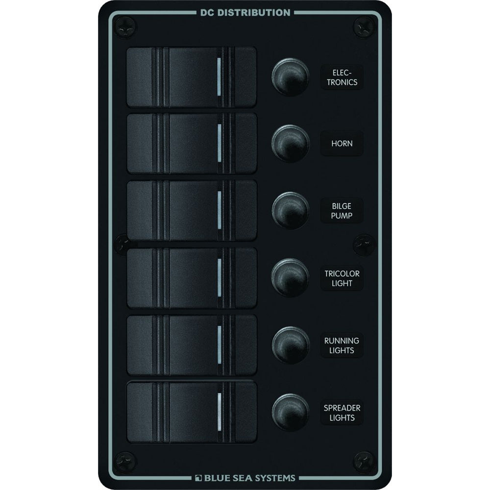 Blue Sea 8373 Water Resistant 6 Position - Black - Vertical Mount Panel-Electrical-1-Tiny Boat Nation