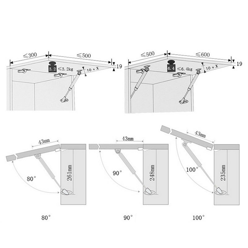 Hydraulic Gas Spring Lift Support - 2 Pcs 100N/22.5lb-Marine Hardware-2-Tiny Boat Nation