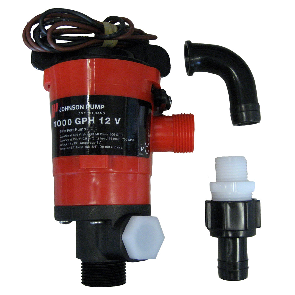 Johnson Pump Twin Port 1000 GPH Livewell Aerating Pump - 12V-Marine &amp; Livewell Plumbing-1-Tiny Boat Nation