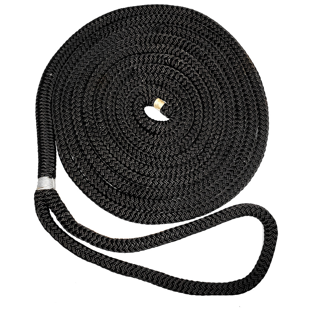 New England Ropes 3-4&quot; X 35&#39; Nylon Double Braid Dock Line - Black-Anchoring &amp; Docking-1-Tiny Boat Nation