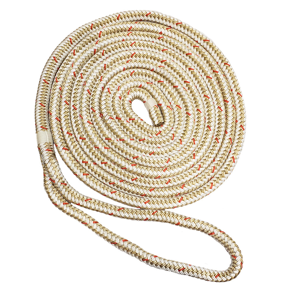 New England Ropes 3-4&quot; x 35&#39; Nylon Double Braid Dock Line - White-Gold w-Tracer-Anchoring &amp; Docking-1-Tiny Boat Nation