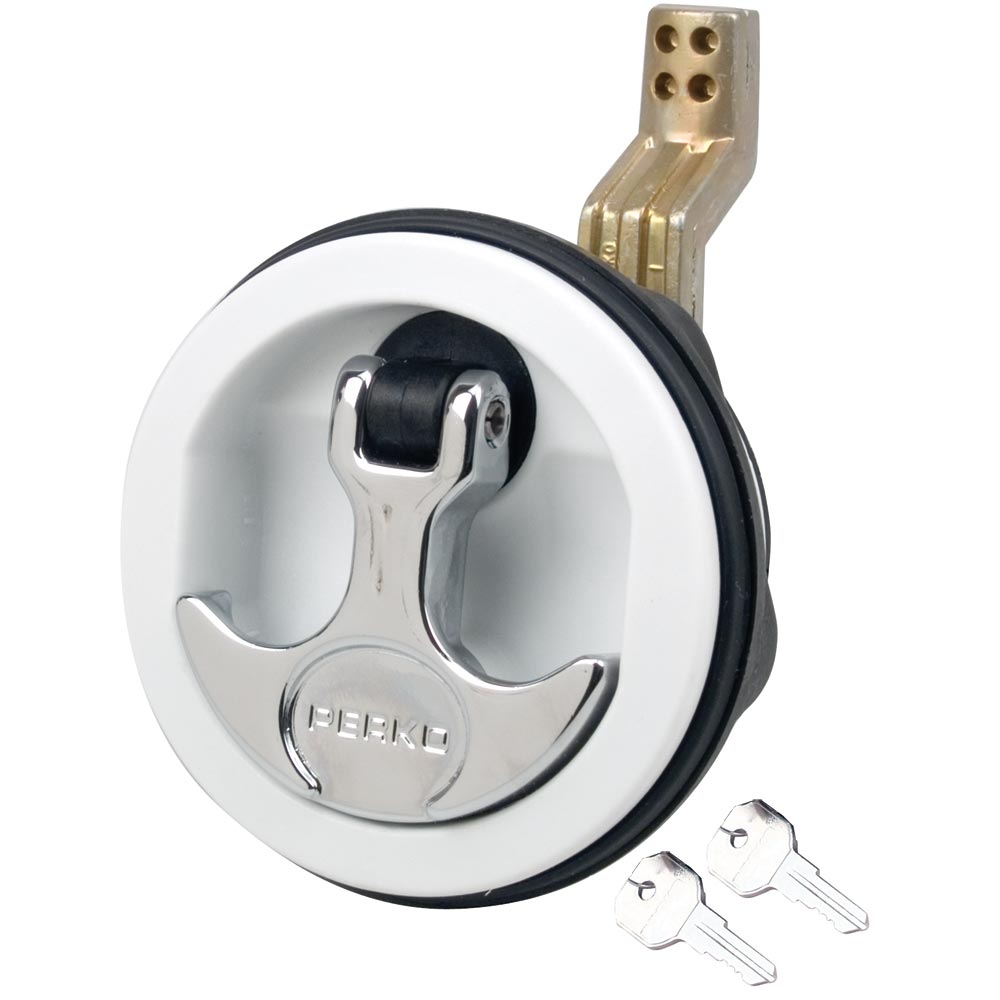 Perko Surface Mount &amp; Latch - White Body, Chrome Handle, Offset Cam Bar, 3-4&quot; - 2-3-8&quot;-Marine Hardware-1-Tiny Boat Nation