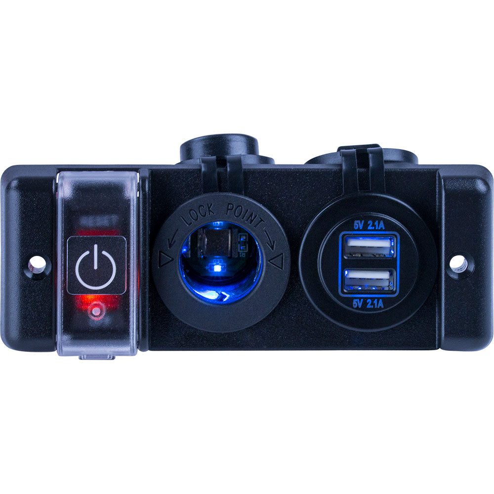 Sea-Dog Double USB &amp; Power Socket Panel w-Breaker Switch-Electrical-1-Tiny Boat Nation