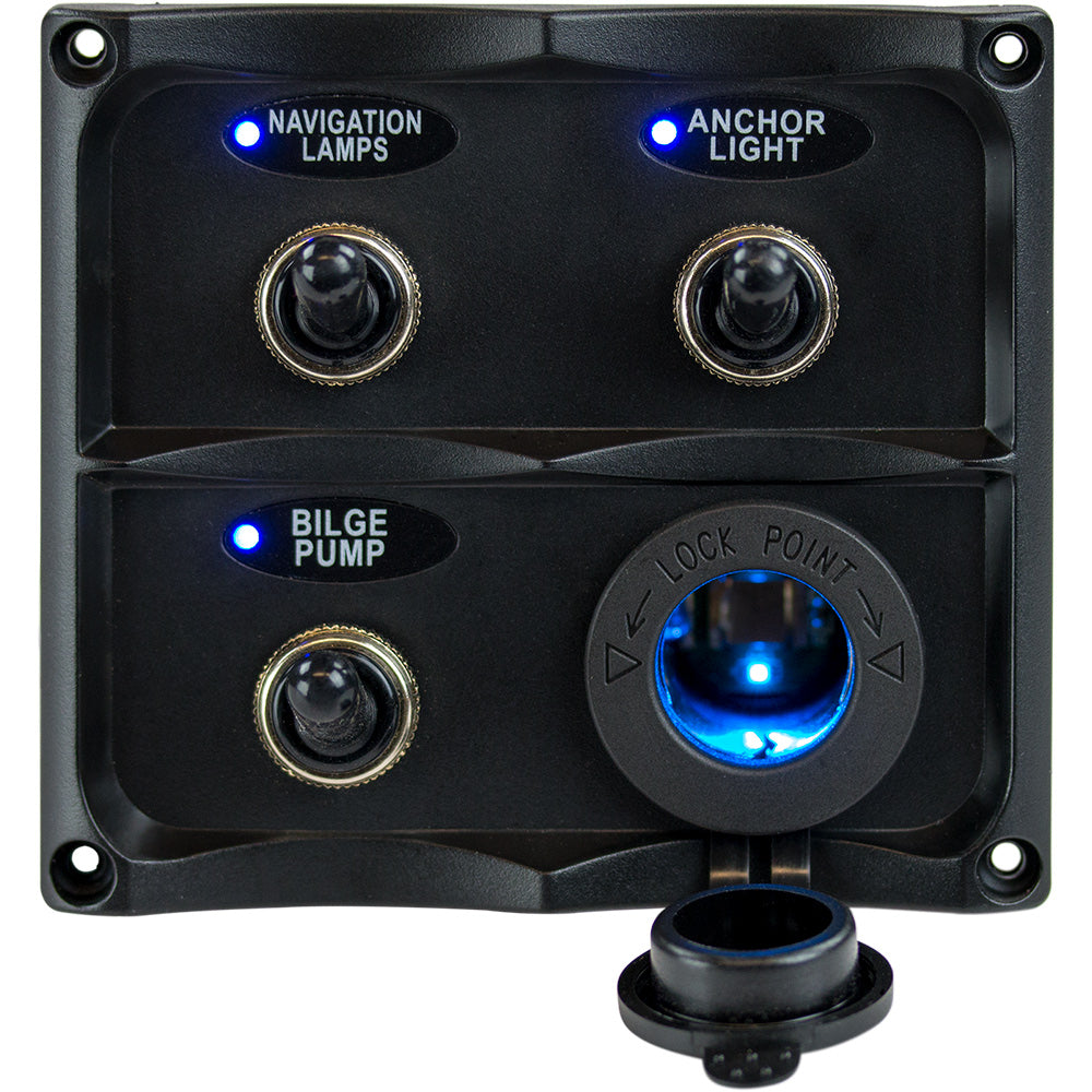Sea-Dog Water Resistant Toggle Switch Panel w-LED Power Socket - 3 Toggle-Electrical-1-Tiny Boat Nation