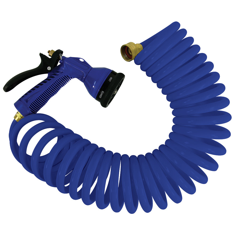 Whitecap 15' Blue Coiled Hose w-Adjustable Nozzle-Marine &amp; Livewell Plumbing-1-Tiny Boat Nation