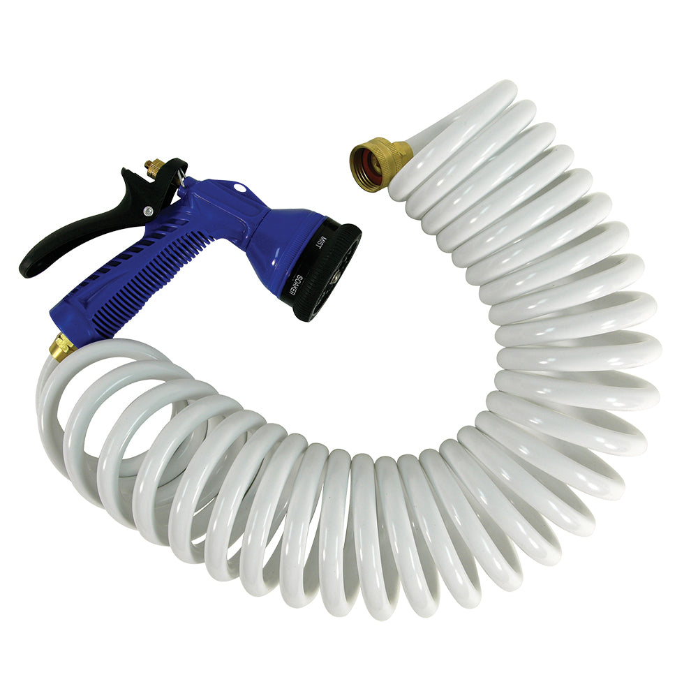 Whitecap 25' White Coiled Hose w-Adjustable Nozzle-Marine &amp; Livewell Plumbing-1-Tiny Boat Nation
